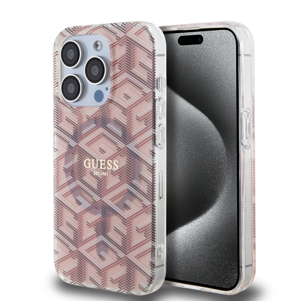 Husa MagSafe pentru Apple iPhone 15 Pro Max, Guess, IML Gcube, Roz