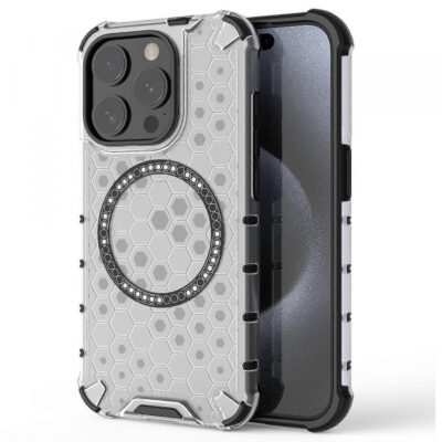 Husa MagSafe pentru Apple iPhone 15 Pro Max, Techsuit, HoneyComb Shield, Alba