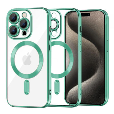 Husa MagSafe pentru Apple iPhone 15 Pro Max, Techsuit, Luxury Crystal, Verde Deschis