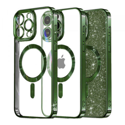 Husa MagSafe pentru Apple iPhone 15 Pro, Techsuit, Luxury Glitter, Verde Inchis