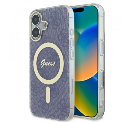 Husa MagSafe pentru Apple iPhone 16, Guess, IML 4G, Albastra