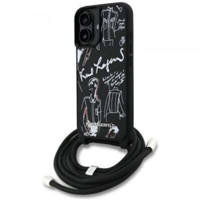 Husa MagSafe pentru Apple iPhone 16, Karl Lagerfeld, Saffiano Crossbody, Neagra