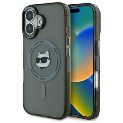 Husa MagSafe pentru Apple iPhone 16 Plus, Karl Lagerfeld, IML Metal Choupette’s Head, Neagra