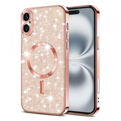 Husa MagSafe pentru Apple iPhone 16 Plus, Techsuit, Luxury Glitter, Roz Aurie