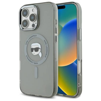Husa MagSafe pentru Apple iPhone 16 Pro, Karl Lagerfeld, IML Metal Karl’s Head, Neagra