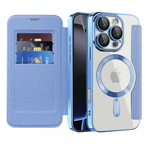 Husa MagSafe pentru Apple iPhone 16 Pro Max, Techsuit, SmartMag Book, Bleu