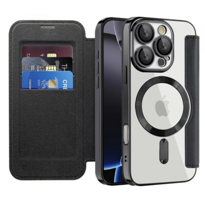 Husa MagSafe pentru Apple iPhone 16 Pro Max, Techsuit, SmartMag Book, Neagra