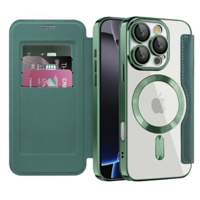 Husa MagSafe pentru Apple iPhone 16 Pro, Techsuit, SmartMag Book, Verde