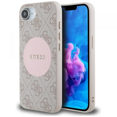 Husa MagSafe pentru Apple iPhone 17e / 16e, Guess, 4G Circle Classic Logo, Roz