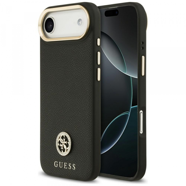 Husa MagSafe pentru Apple iPhone 17 Air, Guess, Grained Strass Logo, Neagra