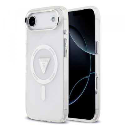 Husa MagSafe pentru Apple iPhone 17 Air, Guess, IML Gradient Triangle Logo, Transparenta