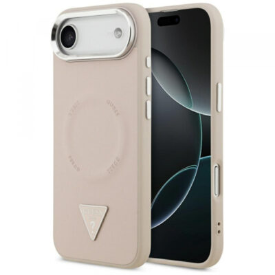 Husa MagSafe pentru Apple iPhone 17 Air, Guess, Triangle Logo, Roz Argintie