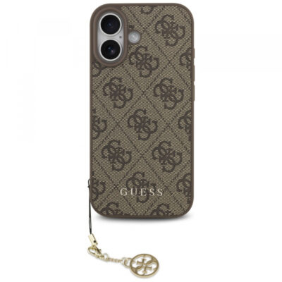 Husa MagSafe pentru Apple iPhone 17, Guess, 4G Charm Cradle, Maro