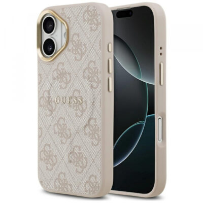 Husa MagSafe pentru Apple iPhone 17, Guess, 4G Classic, Roz