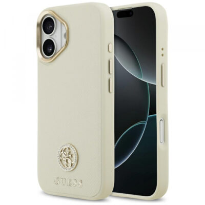 Husa MagSafe pentru Apple iPhone 17, Guess, Grained Strass Logo, Bej