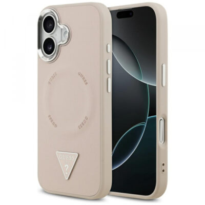 Husa MagSafe pentru Apple iPhone 17, Guess, Triangle Logo, Roz Argintie
