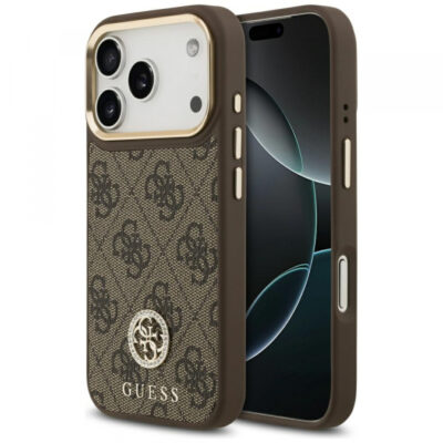 Husa MagSafe pentru Apple iPhone 17 Pro, Guess, 4G Strass Logo, Maro
