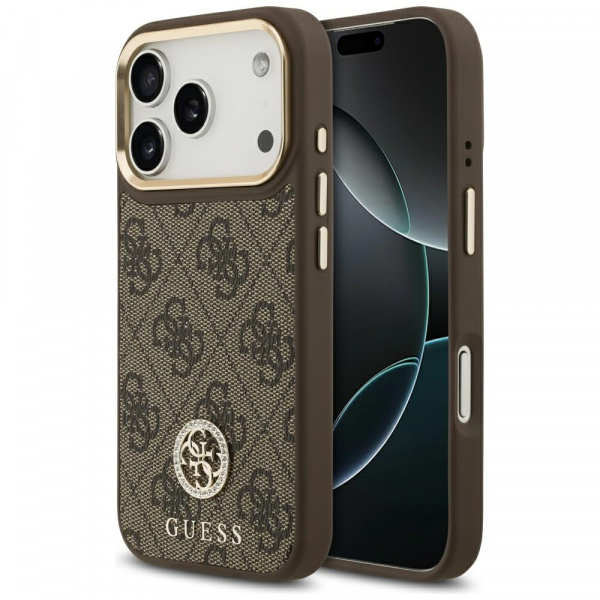 Husa MagSafe pentru Apple iPhone 17 Pro, Guess, 4G Strass Logo, Maro