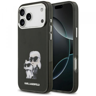 Husa MagSafe pentru Apple iPhone 17 Pro, Karl Lagerfeld, IML Aquarelle Logo Karl & Choupette, Neagra