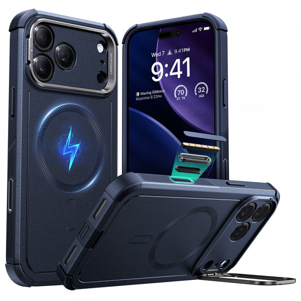Husa MagSafe pentru Apple iPhone 17 Pro Max, ESR, Cyber Armor Kickstand, Albastra