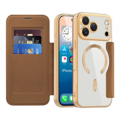 Husa MagSafe pentru Apple iPhone 17 Pro Max, Techsuit, SmartMag Book, Maro