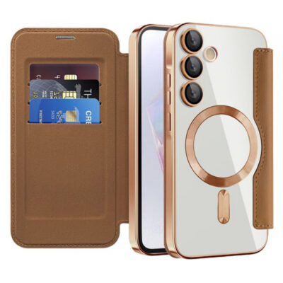 Husa MagSafe pentru Samsung Galaxy A35 5G A356, Techsuit, SmartMag Book, Maro