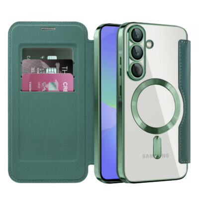 Husa MagSafe pentru Samsung Galaxy A36 A366, Techsuit, SmartMag Book, Verde