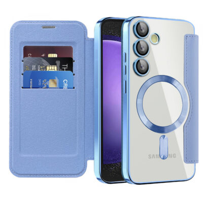 Husa MagSafe pentru Samsung Galaxy S23 FE S711, Techsuit, SmartMag Book, Bleu