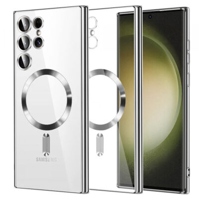Husa MagSafe pentru Samsung Galaxy S23 Ultra S918, Techsuit, Luxury Crystal, Argintie