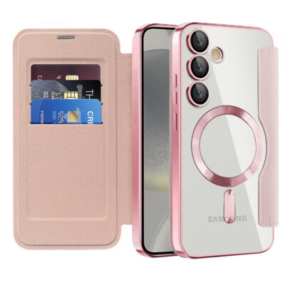 Husa MagSafe pentru Samsung Galaxy S24+ S926, Techsuit, SmartMag Book, Roz