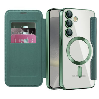 Husa MagSafe pentru Samsung Galaxy S24 S921, Techsuit, SmartMag Book, Verde