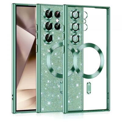 Husa MagSafe pentru Samsung Galaxy S24 Ultra S928, Techsuit, Luxury Glitter, Verde Deschis