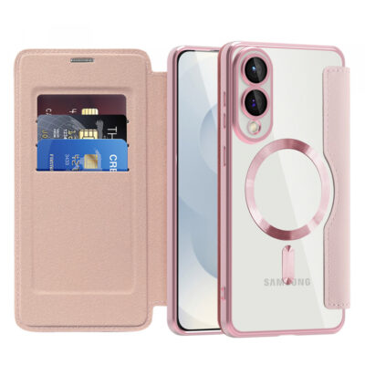 Husa MagSafe pentru Samsung Galaxy S25 Edge S937, Techsuit, SmartMag Book, Roz