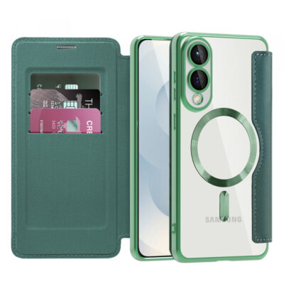 Husa MagSafe pentru Samsung Galaxy S25 Edge S937, Techsuit, SmartMag Book, Verde