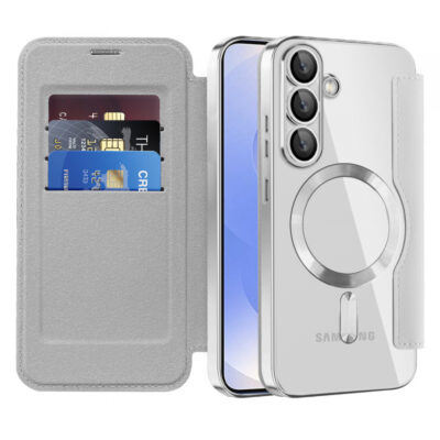 Husa MagSafe pentru Samsung Galaxy S25+ S936, Techsuit, SmartMag Book, Gri