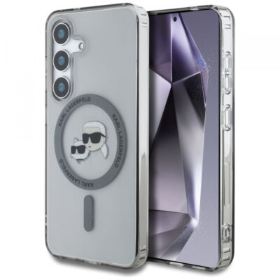 Husa MagSafe pentru Samsung Galaxy S25 S931, Karl Lagerfeld, IML Metal Karl & Choupette’s Heads, Neagra