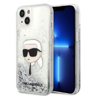 Husa pentru Apple iPhone 14 Plus, Karl Lagerfeld, Glitter Karl’s Head, Argintie