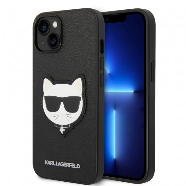 Husa pentru Apple iPhone 14 Plus, Karl Lagerfeld, Saffiano Choupette’s Head, Neagra