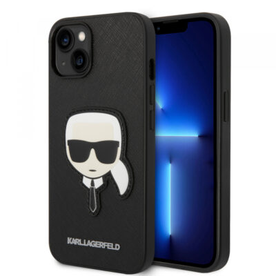 Husa pentru Apple iPhone 14 Plus, Karl Lagerfeld, Saffiano Karl’s Head, Neagra