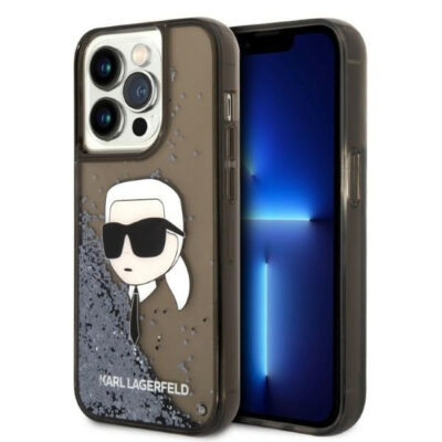 Husa pentru Apple iPhone 14 Pro, Karl Lagerfeld, Glitter Karl’s Head, Neagra