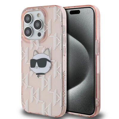 Husa pentru Apple iPhone 14 Pro, Karl Lagerfeld, IML Luxury Monogram Choupette’s Head, Roz