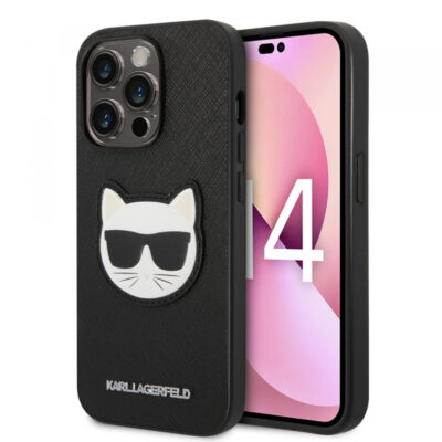Husa pentru Apple iPhone 14 Pro, Karl Lagerfeld, Saffiano Choupette’s Head, Neagra