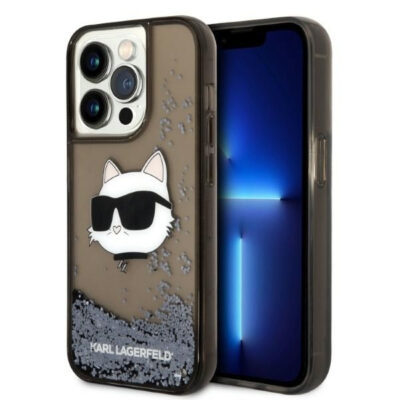 Husa pentru Apple iPhone 14 Pro Max, Karl Lagerfeld, Glitter Choupette’s Head, Neagra