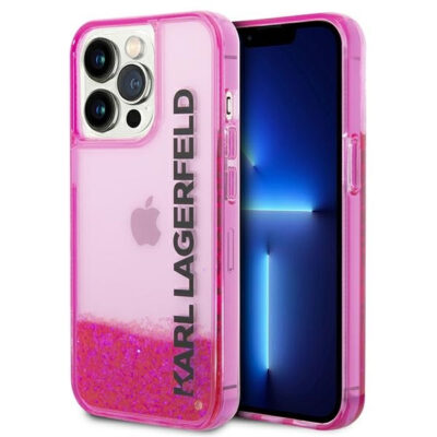 Husa pentru Apple iPhone 14 Pro Max, Karl Lagerfeld, Liquid Glitter KL Logo, Roz