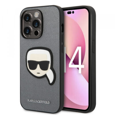 Husa pentru Apple iPhone 14 Pro Max, Karl Lagerfeld, Saffiano Karl’s Head, Argintie