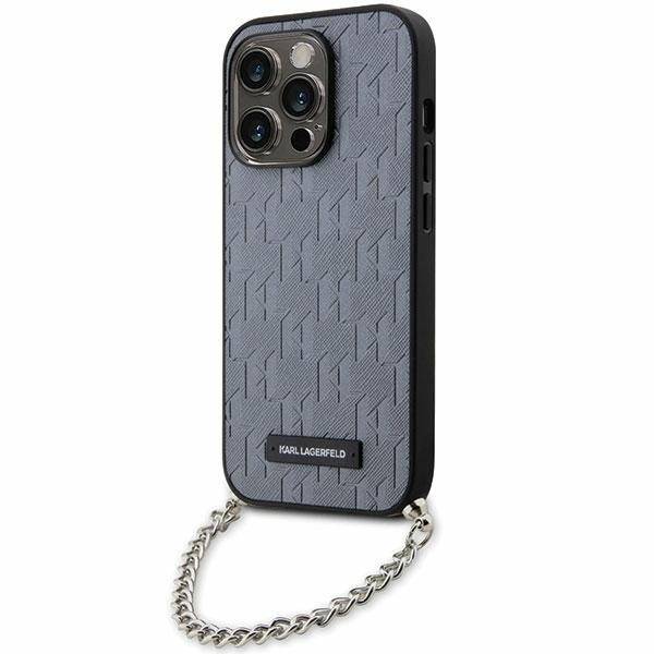 Husa pentru Apple iPhone 14 Pro Max, Karl Lagerfeld, Saffiano Monogram Chain, Argintie