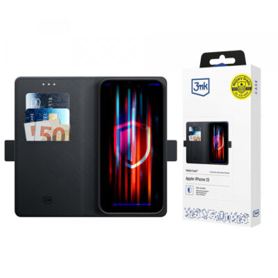 Husa pentru Apple iPhone 15, 3MK, Wallet, Neagra
