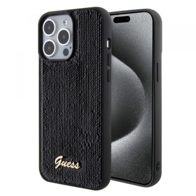Husa pentru Apple iPhone 15 Pro Max, Guess, Sequin Script Logo, Neagra