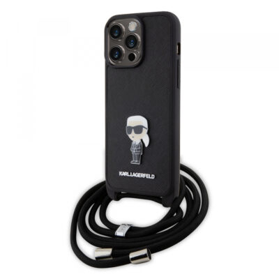 Husa pentru Apple iPhone 15 Pro Max, Karl Lagerfeld, Saffiano Crossbody Monogram Metal Pin Karl, Neagra
