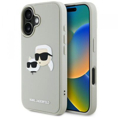 Husa pentru Apple iPhone 16, Karl Lagerfeld, 3D Rubber Karl & Choupette, Bej